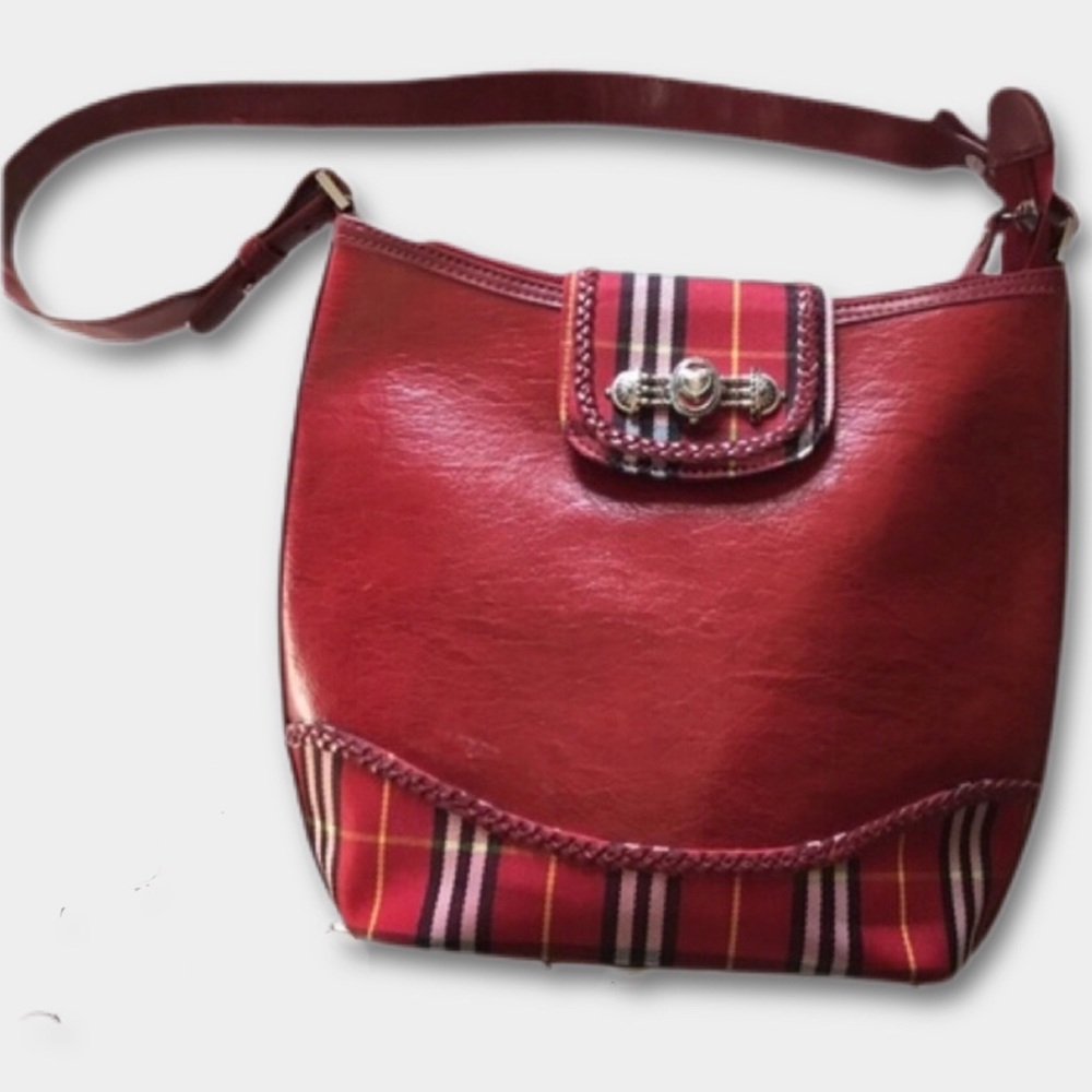 M.C. Marc Chantel Vintage Red, Tartan Canvas Plaid, Silver Hardware Shoulder Bag